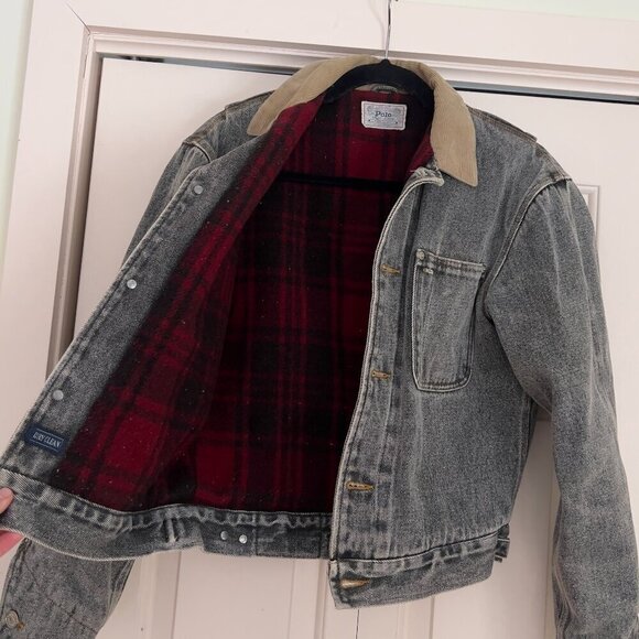 Vintage 1990 Polo Ralph Lauren Flannel Lined Denim Trucker Jacket - Picture 12 of 14